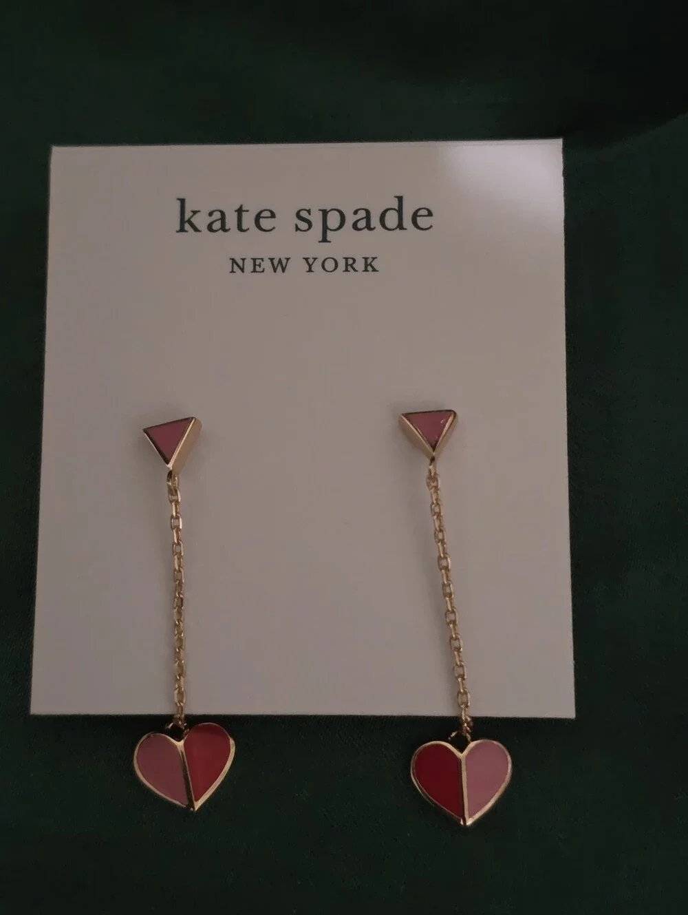 kate spade Gold-Tone Chain Earrings with Pink and Red Heart Drops